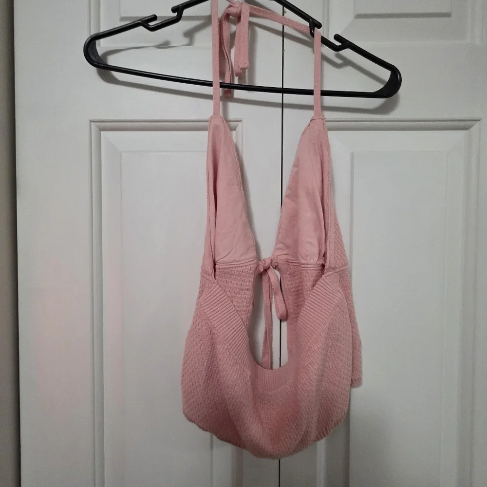 Social Tourist Pink Heart Halter Top Knit Size Small - Picture 5 of 9